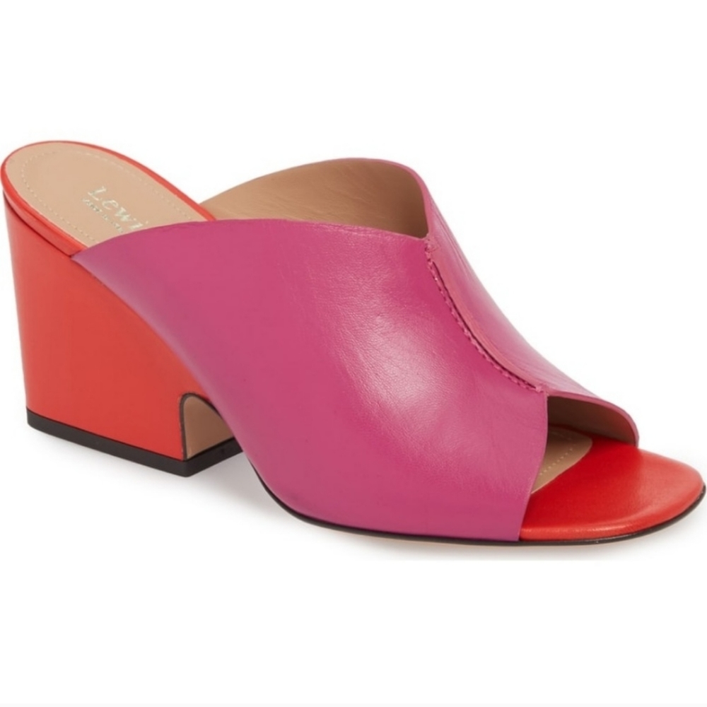 ❤️ Lewit leather pink and orange/red colorblock heels